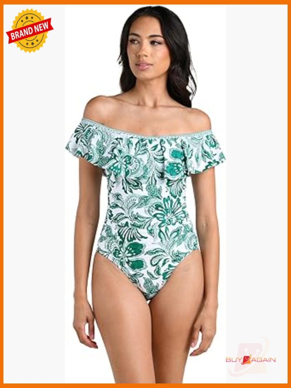 Off Shoulder Ruffle One Piece Swimsuit Size 6 Nylon Blend